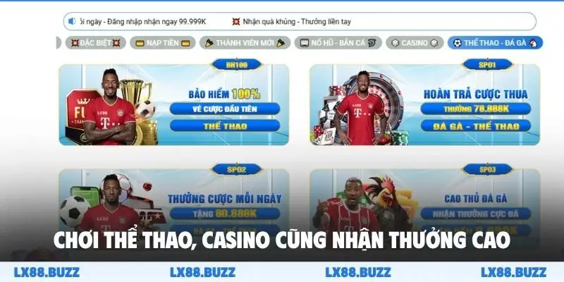 Chơi thể thao, casino cũng nhận thưởng cao